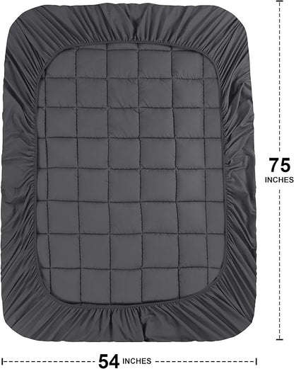 Utopia Bedding Full Mattress Pad, Quilted Fitted Premium Mattress Protector, Deep Pocket Cover Stretches up to 16 Inches, Fluffy Pillow Topper (54x75 Inches, Grey)