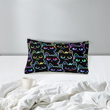 Cute Cartoon Cat Comforter Set for Girls - Twin Size Ultra Soft Cats Patterns Bedding Set With 1 Quilt and 1 Pillowcase