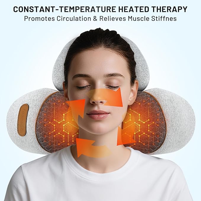 3-in-1 Neck Massager Pillow - Cervical Pillow Massage Neck Hump for Shoulder Pain Relief, Back Shoulder Massager with Kneading, Shiatsu Kneading Massage with Heating, Traction Function, Hump Corrector