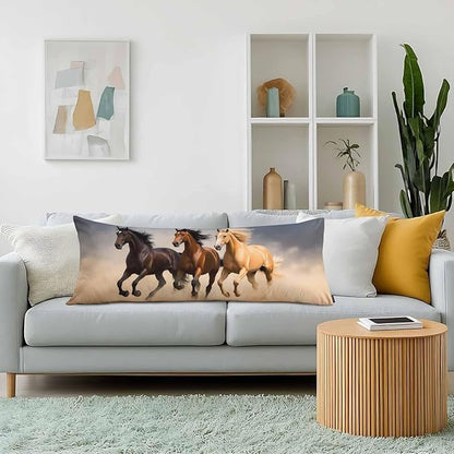 Couch Body Pillow Cover Horse Bedding Body Pillow Case for Men Women, Wild Horses Galloping Oblong Pillow Covers Throw Cushion Cases for Home Sofa Livingroom 20"X 54", Brown