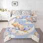 Sleeping Animal Bear Comforter Set Full Size for Kids Cartoon Childlike Style Bedding Sets All Season Star Moon Clouds Quilt Set Bedroom Decor Watercolor Balloons Down Comforter,3Pcs