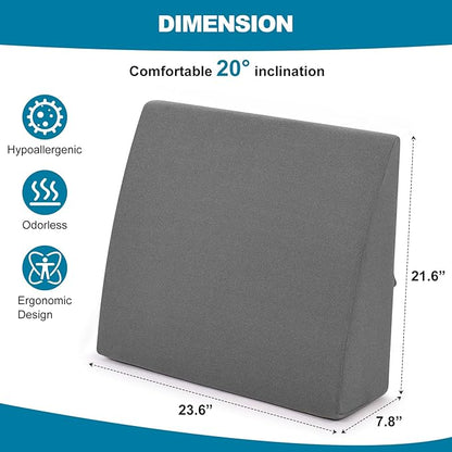TANYOO Back Pillow for Bed Sitting Up High Resilience Wedge Reading Pillow for Sitting in Bed Adult Soft Support Backrest Pillow for Reading Gaming Watching TV 23.6” x22” Dark Grey