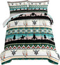 HOSIMA Western Bedding Comforter Sets,Longhorn Skull Dream Catcher Boho Bedding Bed in a Bag Full Size for Adults Kids Cowboy Western Decor,Geometric Multicolor Teal Comforter Full Size.