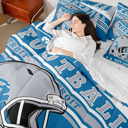 Erosebridal Queen Comforter Set Gridiron Theme Bedding 7 Pieces, 3D Sports Helmet Comforter + Flat Sheet + Fitted Sheet + 2 Pillowcases + 2 Throw Pillow Covers