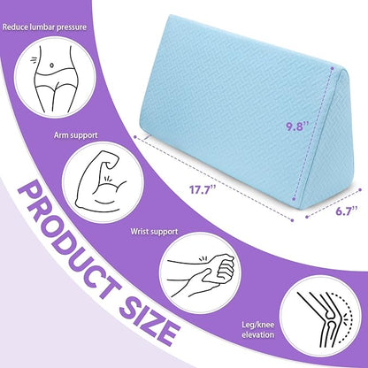Small Wedge Pillow, Small Wedge Pillow for Sleeping, Foam Wedge for Yoga, Laptop, Memory Foam Positioning, Foam Pillow for Chair, Provide Support and Relieve Fatigue(Blue-17.7")