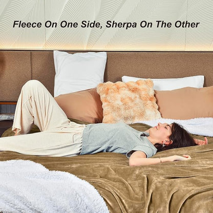 KAWAHOME Sherpa Fleece Twin Size Blanket for Bed - Extra Warm and Heavy Thick Blankets for Winter, Super Soft 500GSM Plush Blanket, 66"X 90" Camel