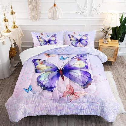 Mandala Butterfly Comforter Set Queen Size for Girls Kids Adults Mermaid Scales Pattern Bedding Set Aesthetics Butterflies Quilt Bed Set with 1 Comforter and 2 Pillowcases