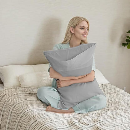 TELUS Pillow Cases King Size 2 Pack, Bamboo Rayon & Lyocell Pillowcase with Envelope Closure, Cooling Breathable Pillow Cover for Hot Sleeper & Night Sweats, 20x40 inch, Light Grey