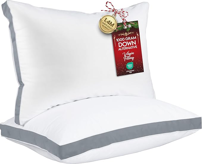 Utopia Bedding Bed Pillows for Sleeping Queen Size (Grey), Set of 2, Soft & Fluffy Pillow with Down Alternative Filling, Cooling, Hotel Quality, Gusseted Pillow for Back, Stomach or Side Sleepers