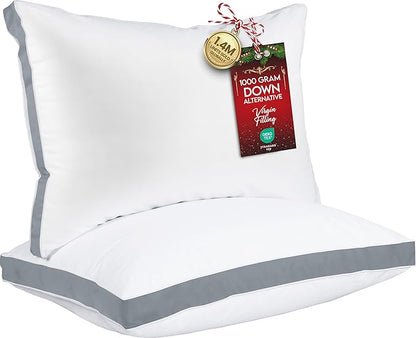 Utopia Bedding Bed Pillows for Sleeping Queen Size (Grey), Set of 2, Soft & Fluffy Pillow with Down Alternative Filling, Cooling, Hotel Quality, Gusseted Pillow for Back, Stomach or Side Sleepers