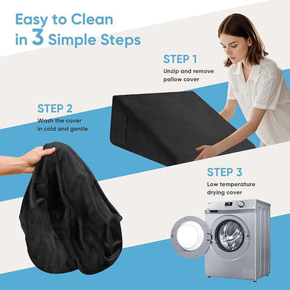 Wedge Pillow, 7.5 Inch Bed Wedge Pillow for Headboard, Pillow Wedge for Acid Reflux Relief, After Surgery, Sleeping，Back Pain Relief, Memory Foam Top, Black