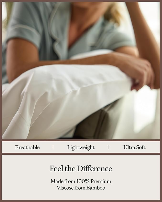 Cozy Earth Standard Pillowcases Set of 2 - Made of 100% Viscose from Bamboo, Ultra-Soft & Luxury, Woven from Naturally Breathable & Lightweight Fabric - Light Grey
