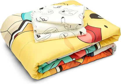 Northwest Pokemon Twin Sized Bed in a Bag Set, Pikachu Squirtle Eevee Charmander, Anime Bedding for Girls Boys, Battle Squad