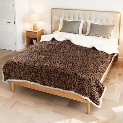 Electric Heated Blanket King Size 90"x100" - Dual-Sided with Flannel, 4 Heat Settings & 10 Hours Auto Off, Machine Washable - Leopard Print