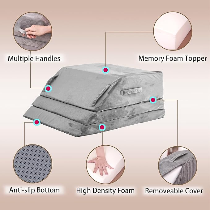 Wedge Pillow for Sleeping, Bed Wedge Pillow for After Surgery 3-Height Memory Foam Leg Elevation Pillow for Swelling Back Pain Relief Sciatica Knee Ankle Pain Bed Support Legs 6"-10”