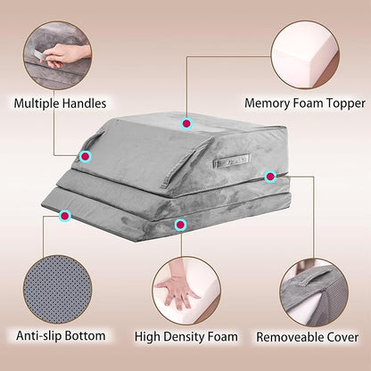 Wedge Pillow for Sleeping, Bed Wedge Pillow for After Surgery 3-Height Memory Foam Leg Elevation Pillow for Swelling Back Pain Relief Sciatica Knee Ankle Pain Bed Support Legs 6"-10”