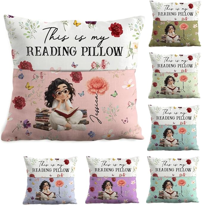 ENCYCOM Personalized Book Reading Pocket Pillow - Custom Reading Pillows with Name – Uniqua Gift for Bookworm Girls, Women Who Love Books, Perfect for Bed or Cozy Corner (Reading Pillow 08)