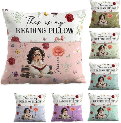 ENCYCOM Personalized Book Reading Pocket Pillow - Custom Reading Pillows with Name – Uniqua Gift for Bookworm Girls, Women Who Love Books, Perfect for Bed or Cozy Corner (Reading Pillow 08)