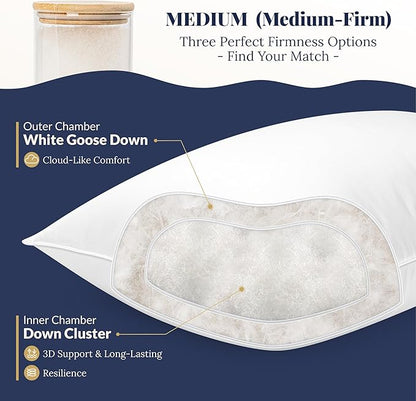White Goose Down Pillow - Luxury Hotel Bed Pillow with 100% Natural 1000+ Fill Power Goose Feather Down Pillow for Sleeping, 700TC Cotton Shell, King Size- Soft, 1 Pack