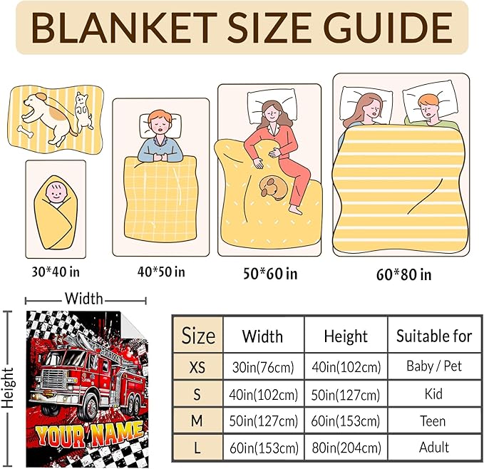 Blanket for Boys, Personalized Fire Truck Throw Blanket Gifts for Kids Boys Age 6-8, 40"x50" Cute Custom Flannel Blankets Gift for Son Cars Lovers Lightweight Throws for Couch Sofa Bed Decor