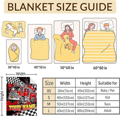 Blanket for Boys, Personalized Fire Truck Throw Blanket Gifts for Kids Boys Age 6-8, 40"x50" Cute Custom Flannel Blankets Gift for Son Cars Lovers Lightweight Throws for Couch Sofa Bed Decor