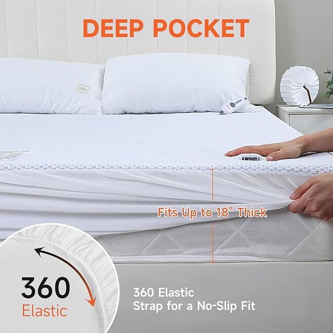 Heated Mattress Pad King - Electric Mattress Pad Cover with Dual Controllers, 5 Heat Settings & 10-Hour Auto Off, Deep Pocket Bed Protector for All Seasons, 78"x80"