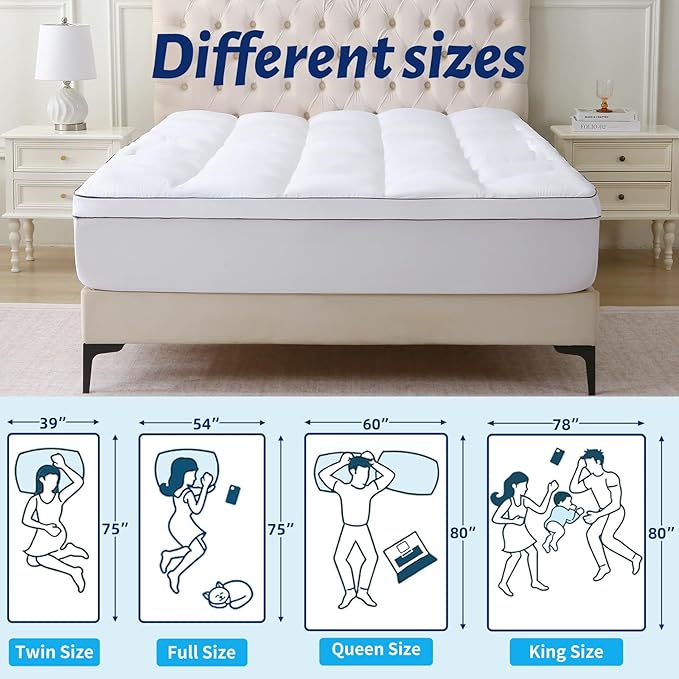 Mattress Topper with Deep Pocket, Extra Thick Pillow Top Mattress Pad, Breathable & Cooling Mattress Cover, Fits 8-21 Inch, Soft Support for Back Pain Relief, Mattress Protector (Full, White)
