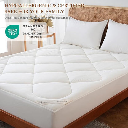 YOUR MOON Natural Wool Mattress Pad Twin XL – 500GSM Organic Australian Wool Mattress Topper, Quilted Fitted Mattress Bed Cover with 16" Deep Pocket, Hypoallergenic Cotton Cover (White)
