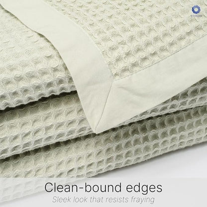 GOTS Certified Organic Cotton Waffle Weave Blanket, King Bed Size,108"X90" Cozy Throw Blanket for Couch, Modern Home Decor, Throw Blankets,Comfy Waffle Blanket Soft Bed Blankets -Sea Foam