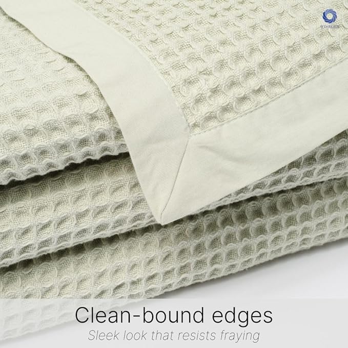 GOTS Certified Organic Cotton Waffle Weave Blanket, Queen Bed Size, 90"X90"Cozy Throw Blanket for Couch, Modern Home Decor, Throw Blankets,Comfy Waffle Blanket Soft Bed Blankets -Sea Foam