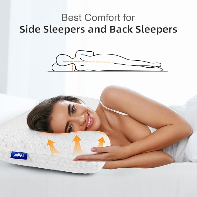 inight Memory Foam Pillows, for Sleeping, Soft Tex Pillow, Bed Pillows for Back Sleepers & Side Sleepers - 1 Pack Standard Size, 5 Inches Loft