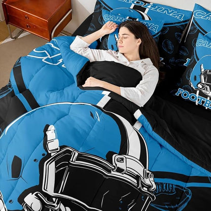 Feelyou Football Comforter Set with Sheets 7 Piece King Size Ball Games Bed in a Bag Kids Boys Girls Rugby Bedding Set City of Footballs Bedroom Decor Rugby Sports