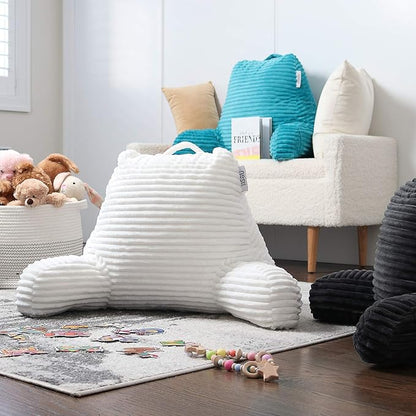 Nestl Reading Pillow with Shredded Memory Foam, Luxe Cut Plush Back Pillow for Sitting Up in Bed, Back and Arms Adjustable Support for Adult & Teens, Backrest Pillows with Washable Cover White