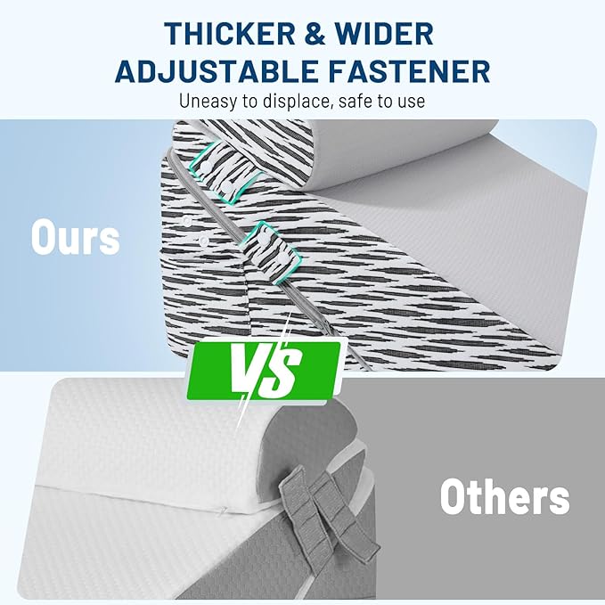 Lewondr Wedge Pillow for After Surgery, Adjustable Bed Wedge Pillow for Headboard Set with Side Pockets Fastener for Sleeping, Snoring, Back Pain & Acid Reflux Relief