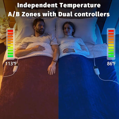 Heated Electric Blanket King Size - 90" x 100" Heating Blanket with Dual Control, 10 Heating Levels & 8 Hours Auto Off, Soft Warm Flannel Blanket, Christmas Birthday Gifts for Senior Grandma
