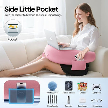 Crochet & Reading Pillow for Lap Support, Gaming Lap Desk Pillow, Sitting on The Bed/Sofa/Floor for Knitting, Large & Ergonomic Arm Rest Support, Pet Bed for Ipad/Laptop/Kindle - Pink
