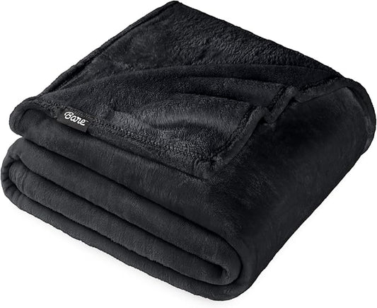 Bare Home Fleece Blanket - Throw/Travel - Ultra-Soft Lightweight for Bed, Sofa, and Couch - Luxury Microplush - Cozy Warm Blanket (Throw/Travel, Black)