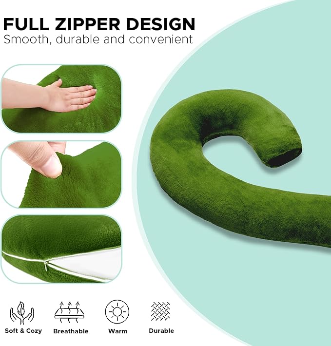 Body Pillow for Adults - Soft Long Bed Pillows Insert for Sleeping - Shredded Memory Foam and Removable Washable Cover - Swan Shaped Side Sleeper Pregnancy Pillow 49 Inch (Green)