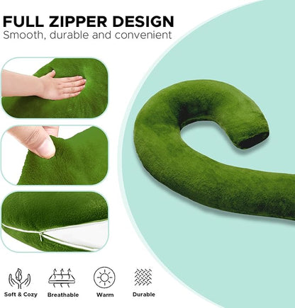 Body Pillow for Adults - Soft Long Bed Pillows Insert for Sleeping - Shredded Memory Foam and Removable Washable Cover - Swan Shaped Side Sleeper Pregnancy Pillow 49 Inch (Green)