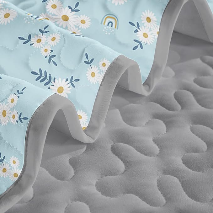 QOOMO Daisy Quilt Set Twin Size,Rainbow Bedspread Coverlet Set,Floral 3Pcs Bedding Set Printed Quilt with 2 Pillowcases,Soft and Lightweight,for All Seasons