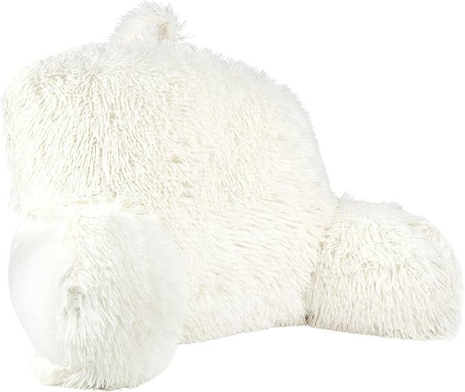 Klear Vu Shaggy Reading Pillow Back Rest Body Pillow for Adults and Kids, Lumbar and Arm Support on Bed, Chair, Couch, Sofa and Floor, 30" x 21", One Size, Winter White