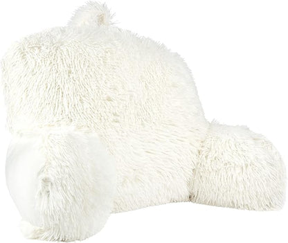 Klear Vu Shaggy Reading Pillow Back Rest Body Pillow for Adults and Kids, Lumbar and Arm Support on Bed, Chair, Couch, Sofa and Floor, 30" x 21", One Size, Winter White