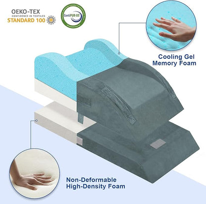 KingPavonini Adjustable Leg Elevation Pillows for After Surgery with Ergonomic Curve, Cooling Memory Foam Leg Pillow for Knee Surgery Recovery, Wedge Pillow for Legs, Back Pain Relief (Double Leg)