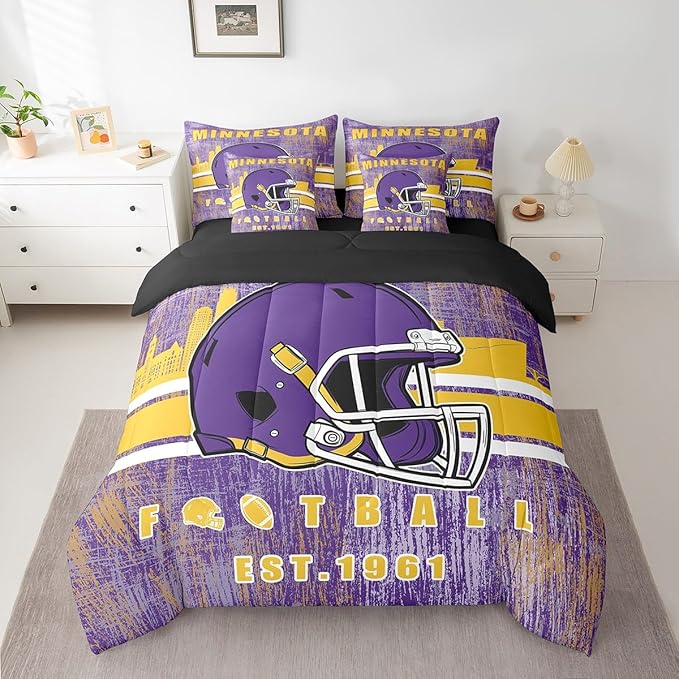 Erosebridal 7 Pieces Classic Sports Bed in A Bag Queen Football Comforter Sets with Sheets Seasonal Color Football Bedding Set for Men Women Seasonal Color City Silhouette Bed Set