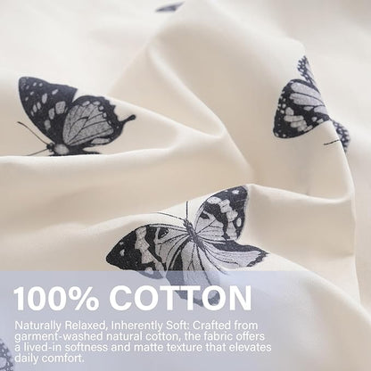 Butterfly Duvet Cover Set Queen Size 100% Cotton Duvet Cover 3 Pcs Cute Butterfly Printed Comforter Cover with Zipper Closure Soft and Lightweight Cotton Duvet Cover