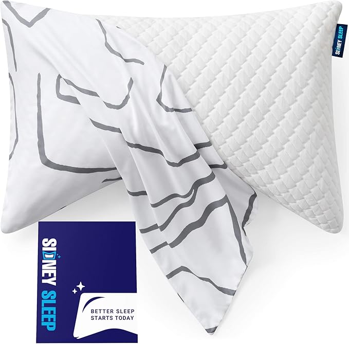 Sidney Sleep Curved Pillow Covers - Full Length Zipper Closure - Premium Soft Brushed Microfiber - 20 x 37 Inches - Fits Curved Side Sleeping Pillows (King, White/Grey)