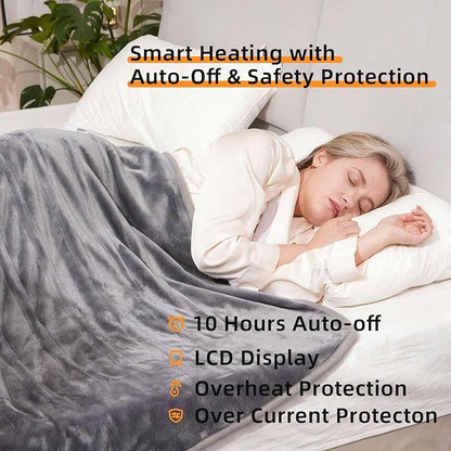 RAINOVA Heated Blanket Electric Throw, Electric Blanket-72''x84'', Soft Flannel Heating Blanket, 10-Level Heating, 10-Hour Auto-Off, Gifts for Parents and Elders, Gray, ETL & FCC Certified