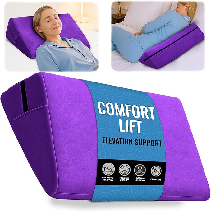 sokoro Bed Wedge Pillow for Sleeping, Triangle Pillow Wedge, Acid Reflux, Gerd, After Surgery, Back Support, Body Positioners for Pregnancy, Adults, Seniors to Elevate Head, Knee, Leg, Purple