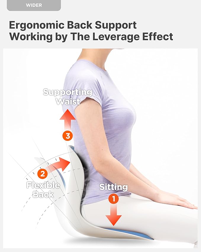 Curble Wider(Standard Wide) – Ergonomic Back Support Chair, Lumbar Support for Posture Correction, Back Pain Relief, Per for Office, Floor Seat & Work from Home, Patented (Blue)