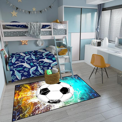 Football & Soccer Rugs for Boys Bedroom - Sports Rugs for Boys Bedroom Living Room Playroom Sports Carpet for Kids Soccer Room Decor Sofa Floor Mats, 2.5x4 Feet
